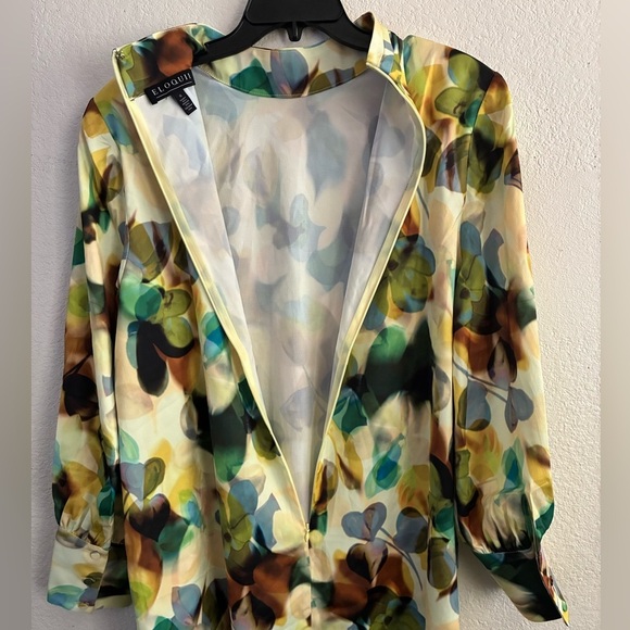 🆕Eloquii Satin Yellow and Green Sheath Dress with Bishop Sleeves 16🆕 - Picture 9 of 15